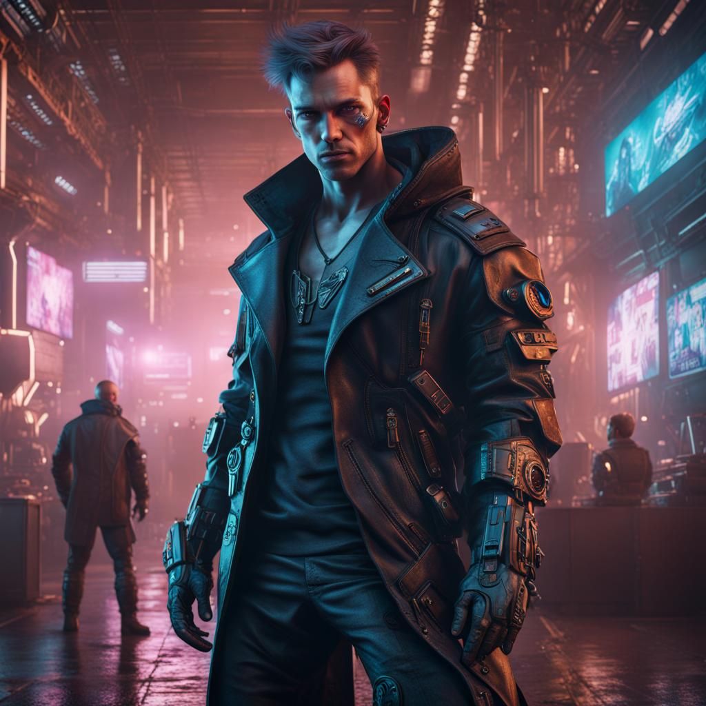 Cyberpunk Male Figure in Detailed Matte Painting