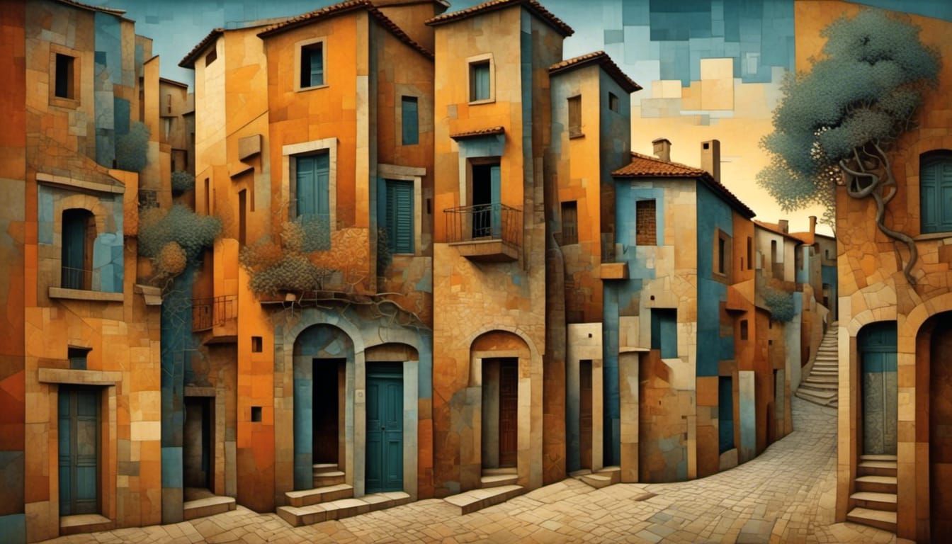 Sunset on a Roman Street with Ruins