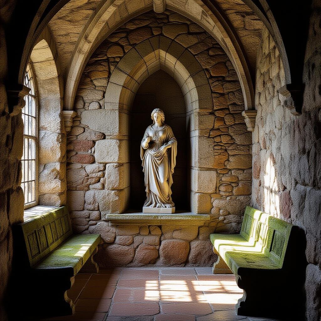 Medieval Statue in Castle Niche, Romantic Style