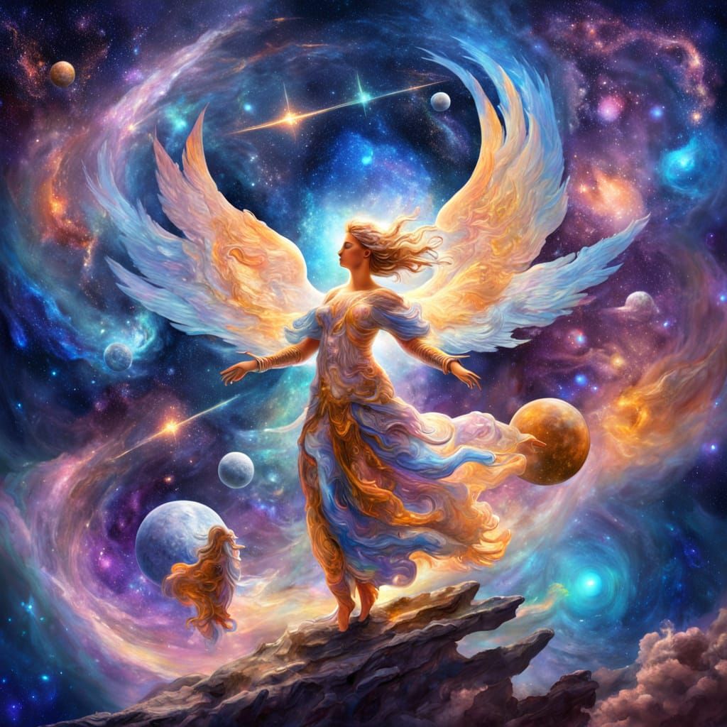 Heavenly Beings Dancing in Cosmic Galaxy