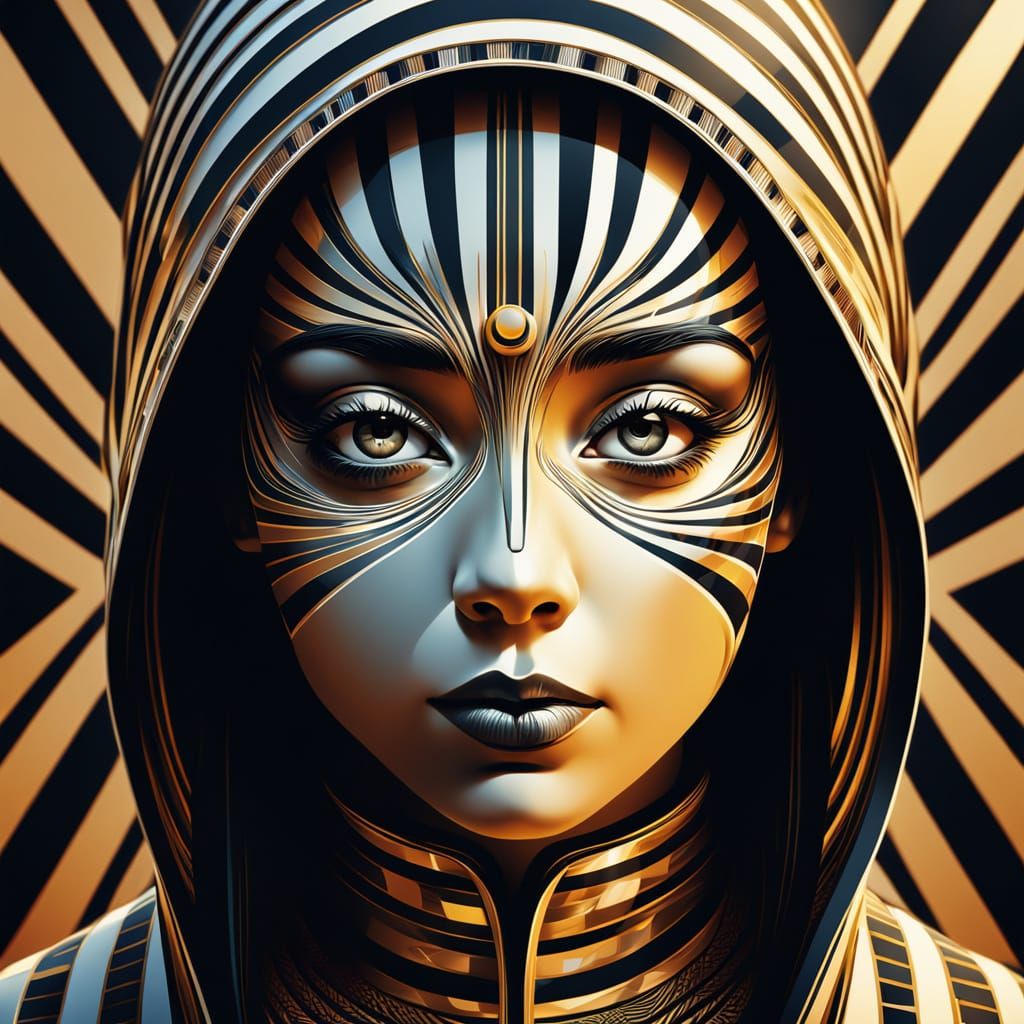 Abstract Portrait in Black and White Stripes