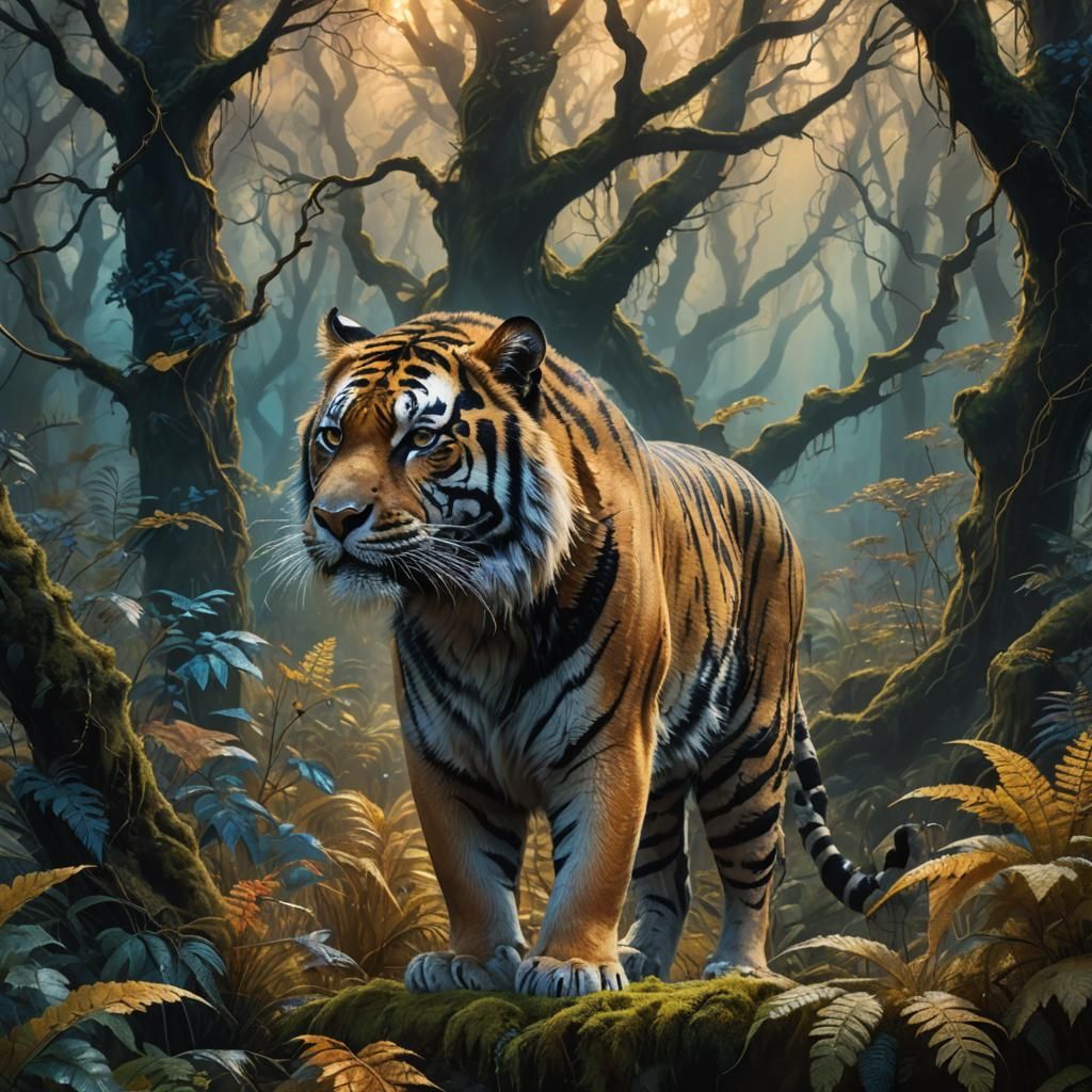 Regal Black Tiger in Mystical Forest