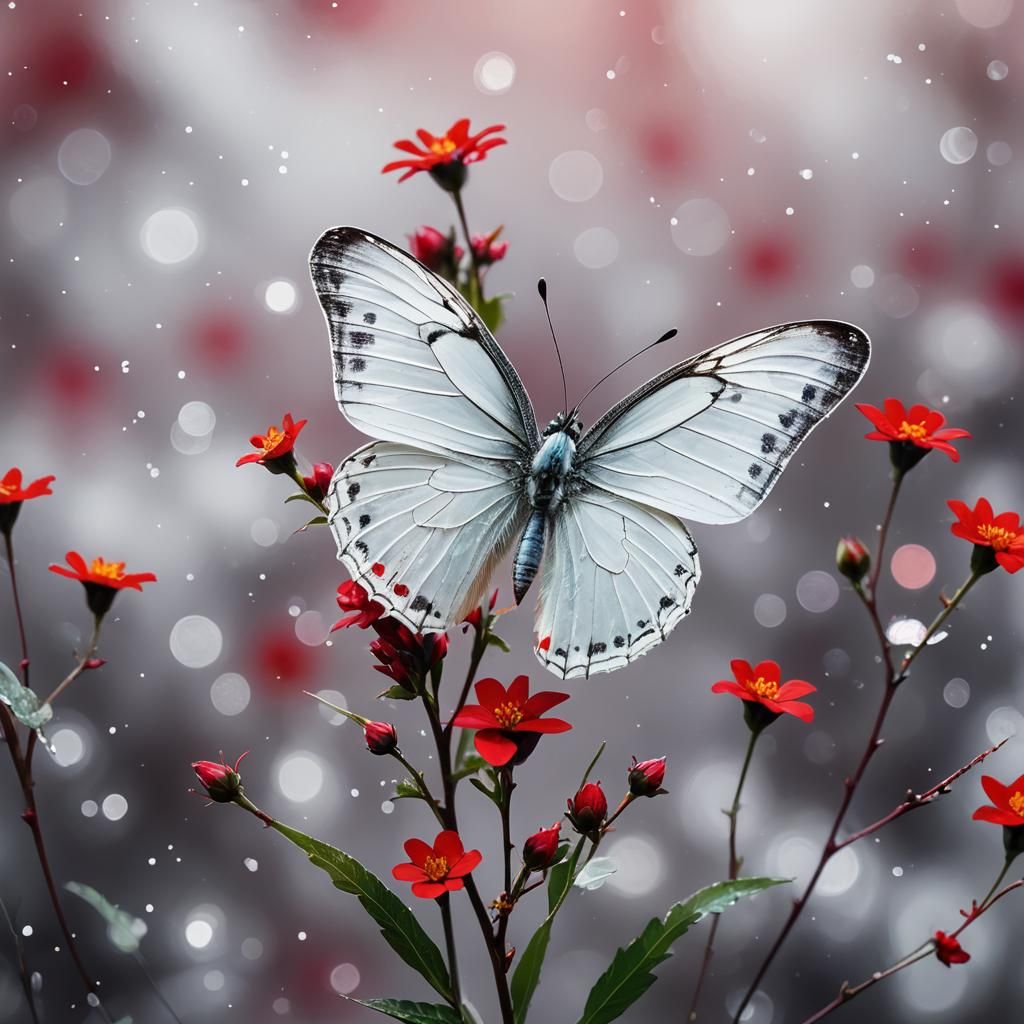 Butterfly on Red Flower, Splash Art Style