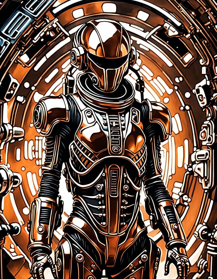 Woman in Intricate Spacesuit Ready for Travel