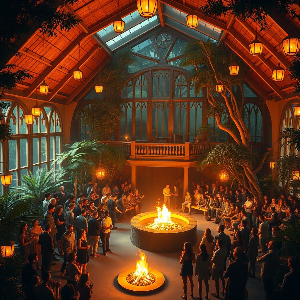 Moonlit Botanical Hall, Enchanted Gathering in Whimsical Uni...