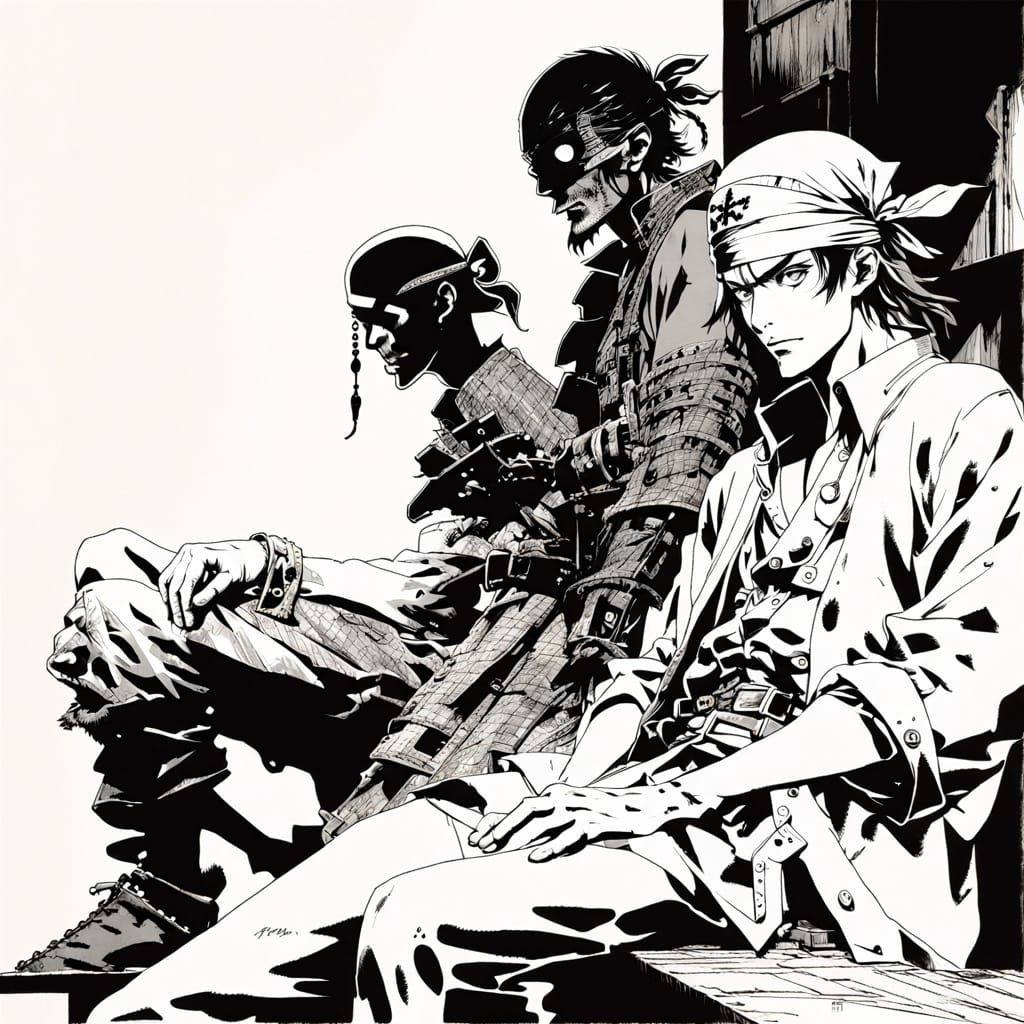 Pirates on Plank in Anime Manga Style