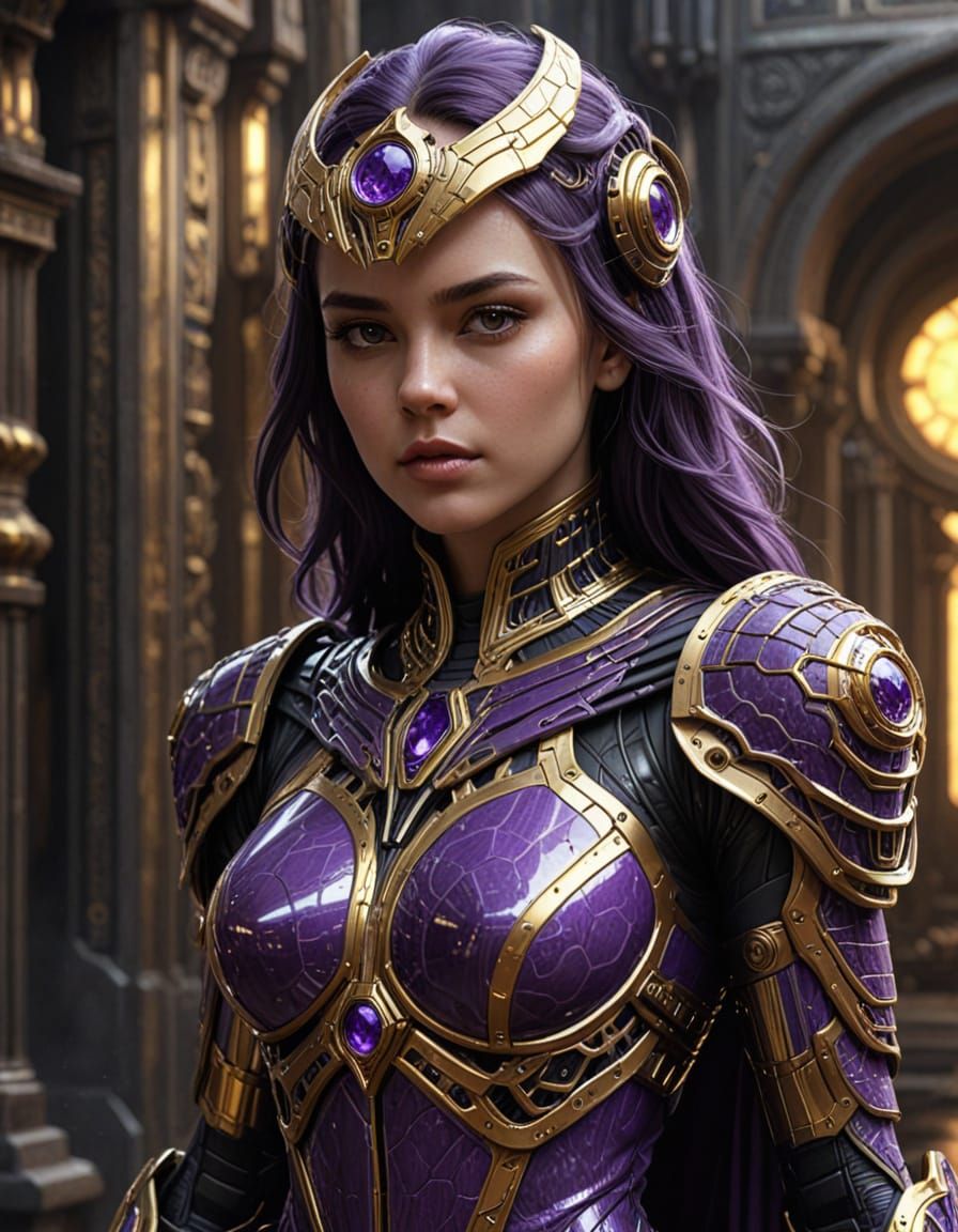 Cyber-Female in High-Tech Armor with Mystical Energy