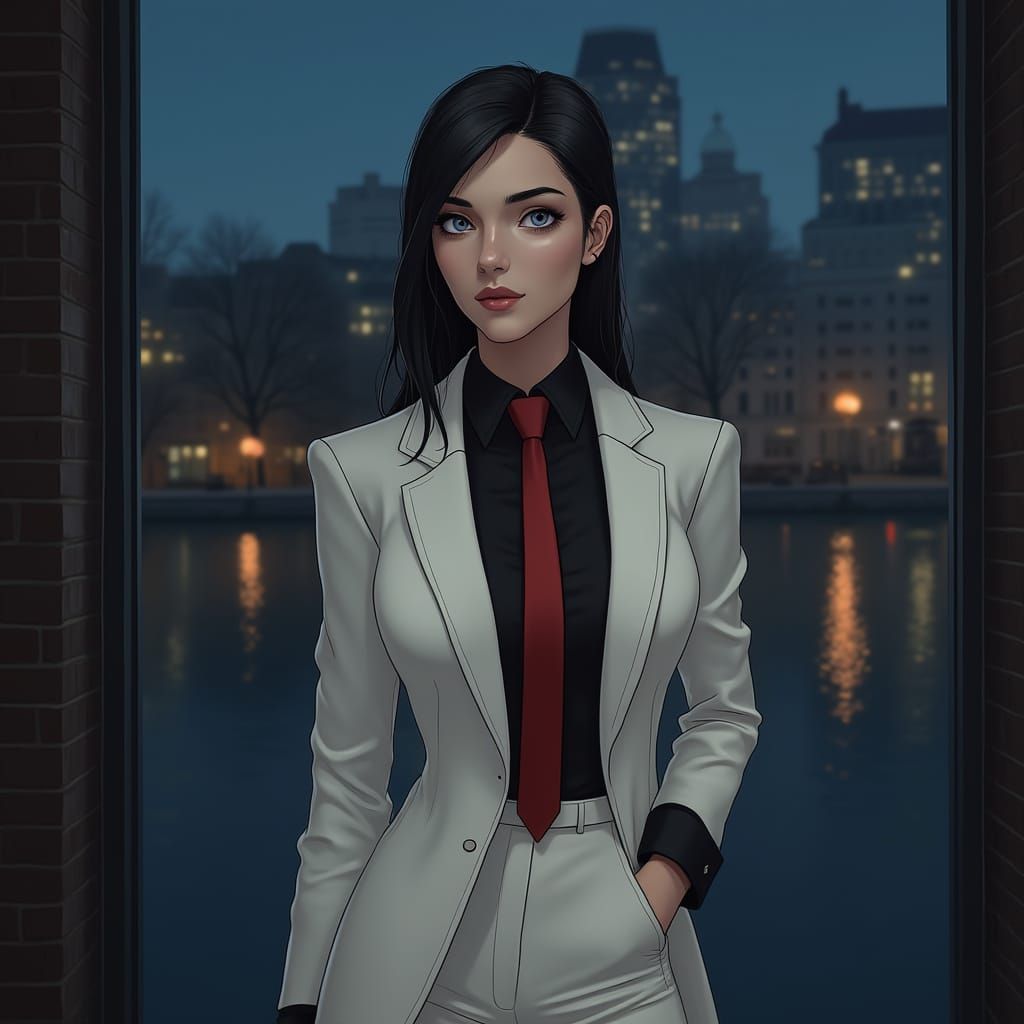 Hyperrealistic Portrait of Woman in Armani Suit