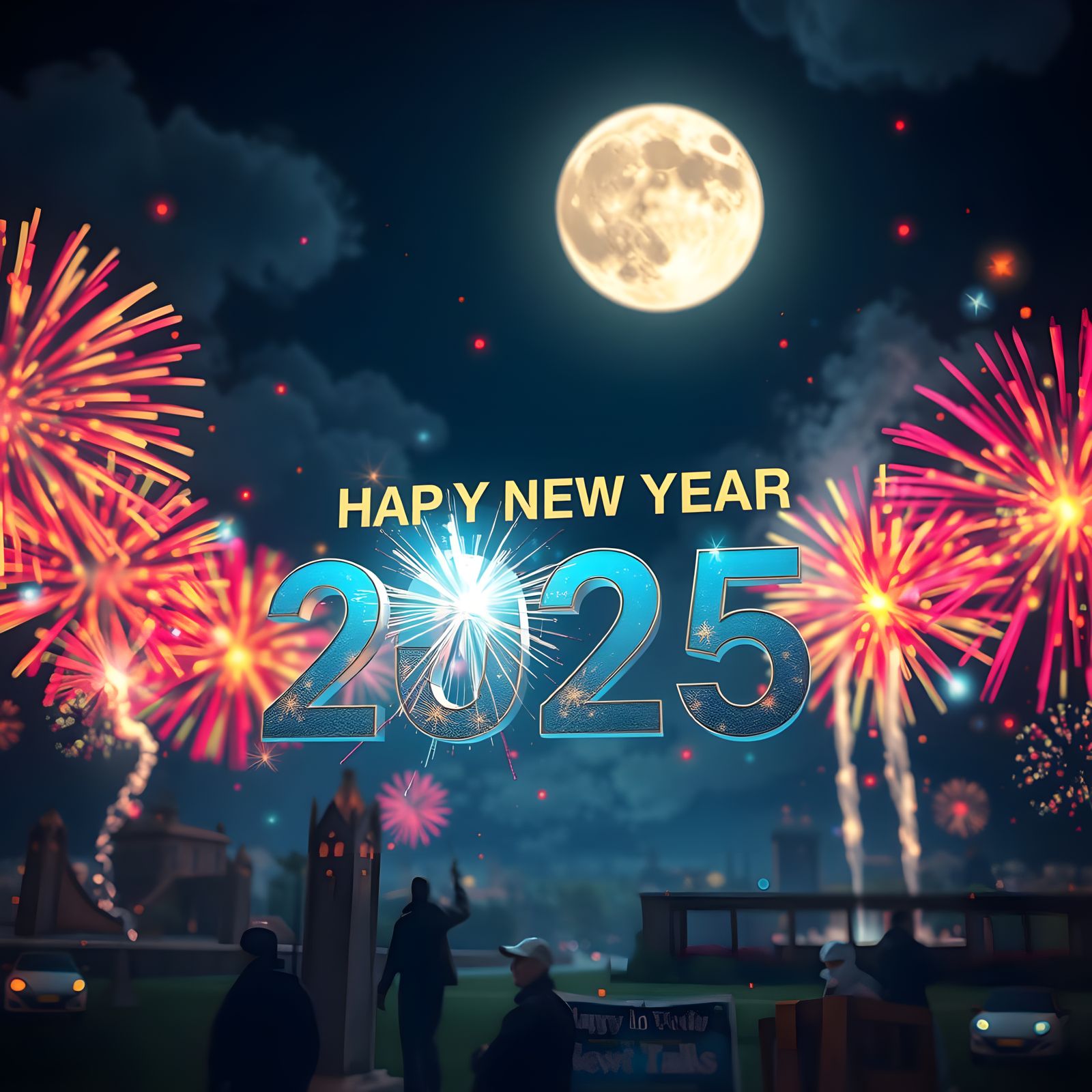 Surreal New Year's Eve Celebration in Night Sky