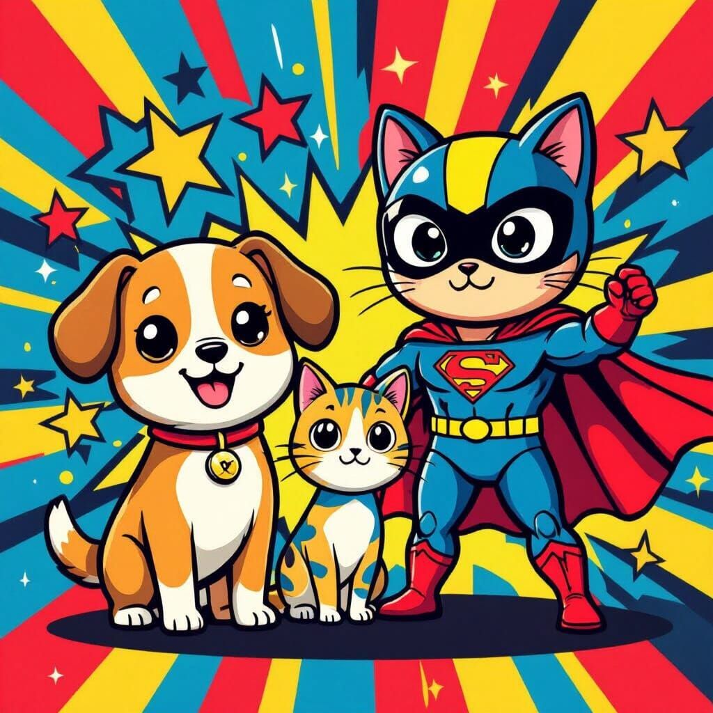 Mascot, Superhero, and Pets in Pop Surrealist Style