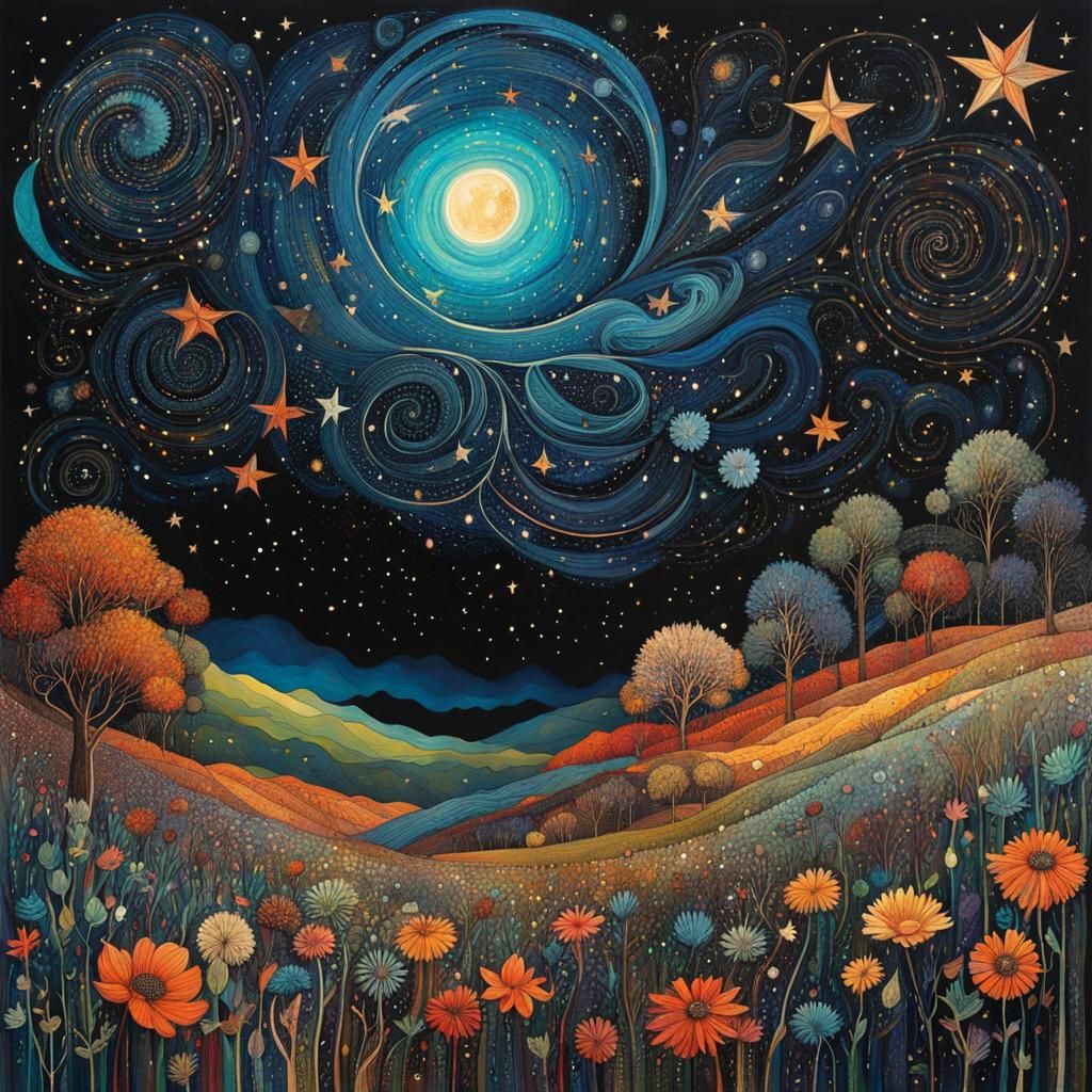 Vibrant Starry Night Sky Illustration