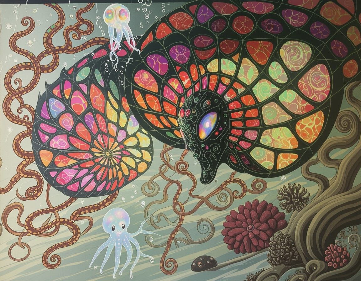 Psychedelic Underwater Fantasy with Alien Cephalopod