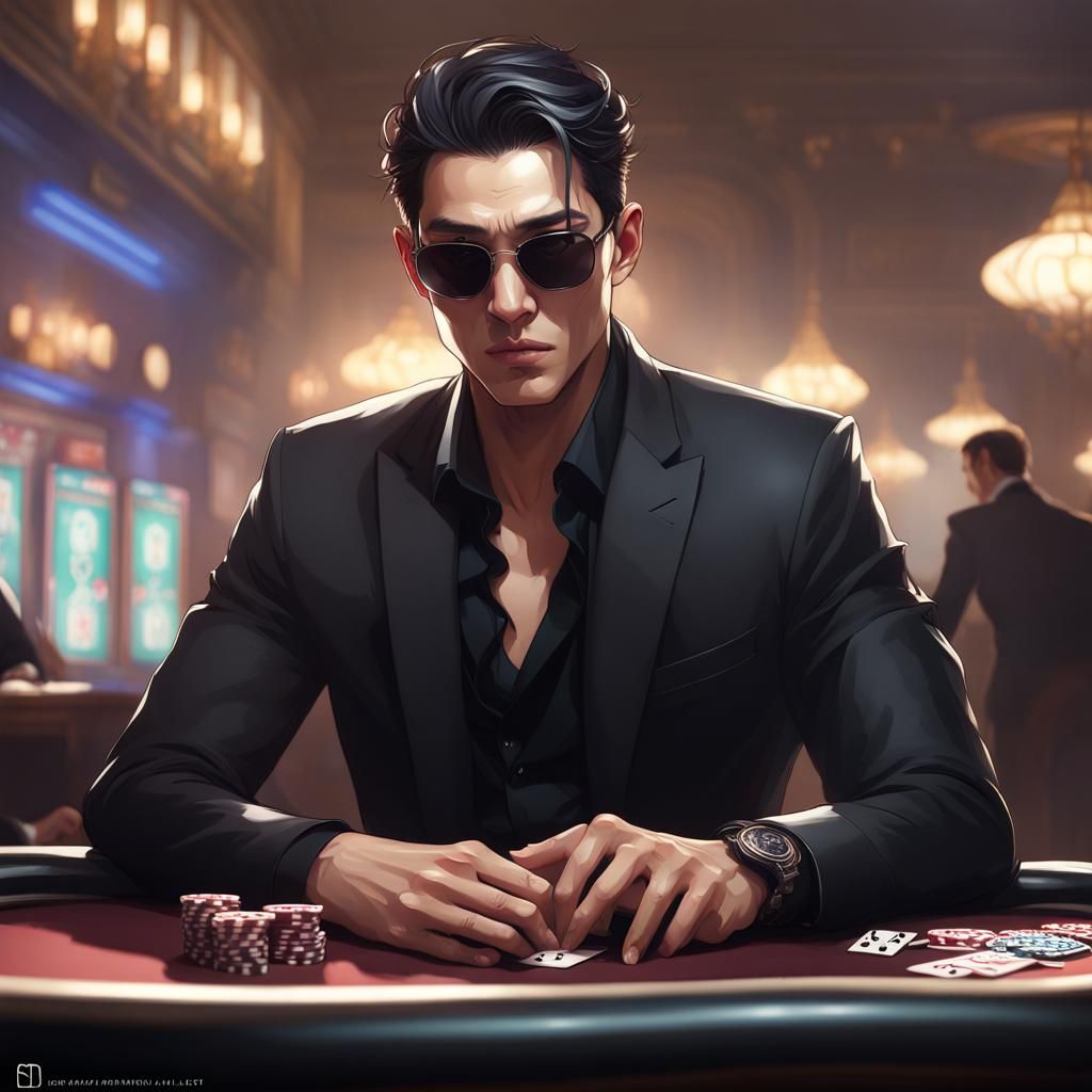 Korean Man in Black Suit at Poker Table