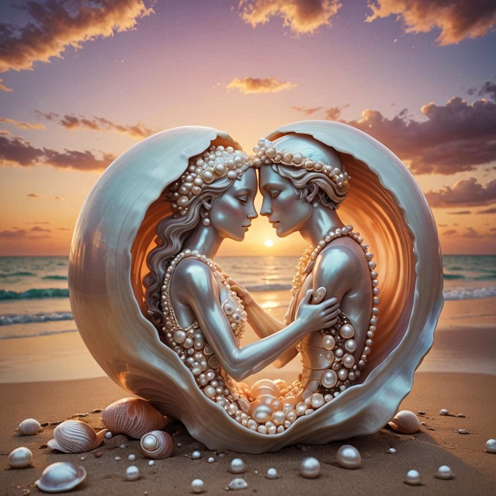 Shell Creature Couple in Love at Sunset
