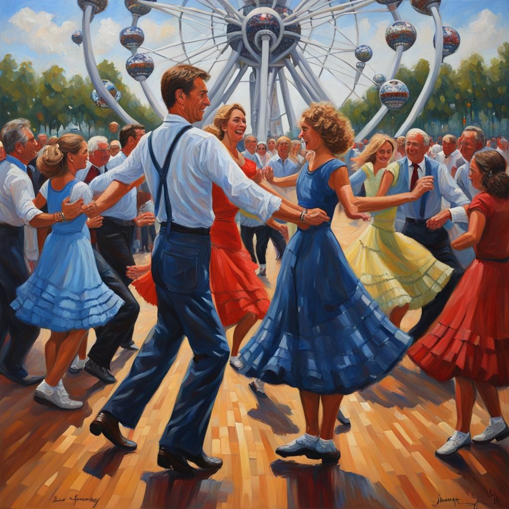Square Dance near Atomium: Oil on Canvas