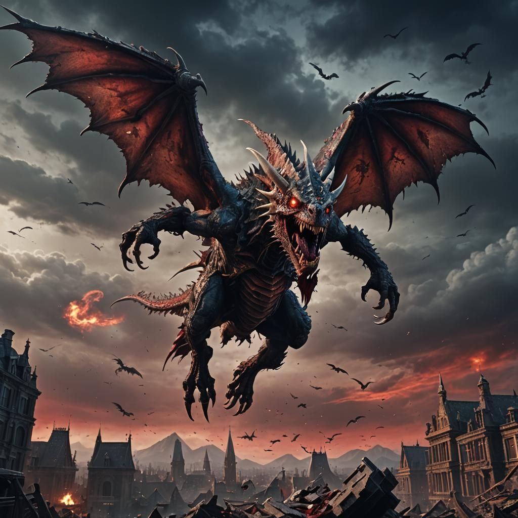 Decaying Zombie Wyvern Flying Towards Camera