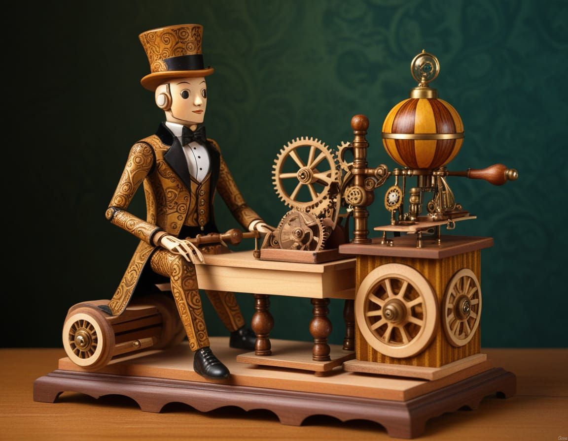 Figurative Wooden Steam-Driven Automata