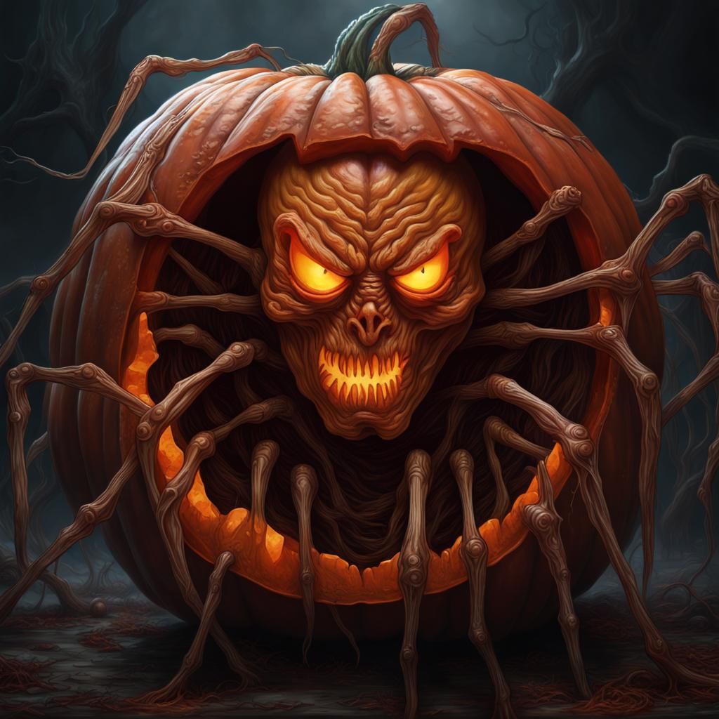 Scary Jack-O-Lantern with Undead Aura in Surrealist Style