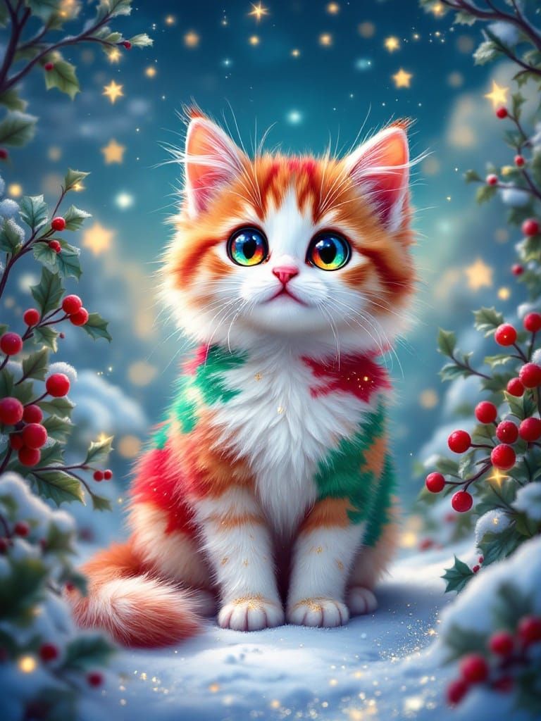 Vibrant Winter Kitten Embodies Festive Whimsy