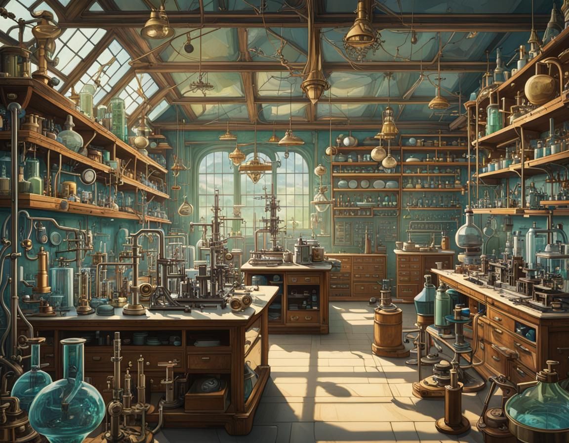 Intricate Maximalist Laboratory with Scientific Apparatus