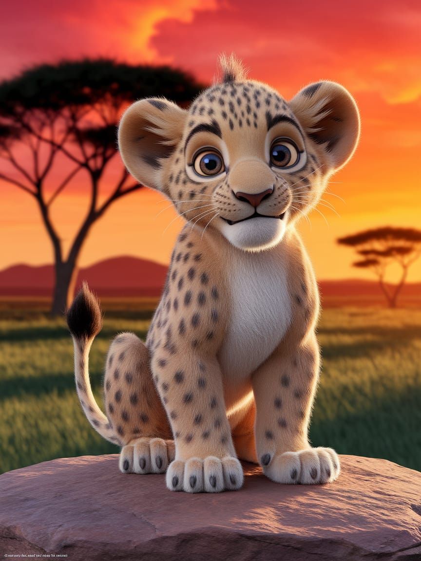 Golden Lion Cub in Warm Sunset Light