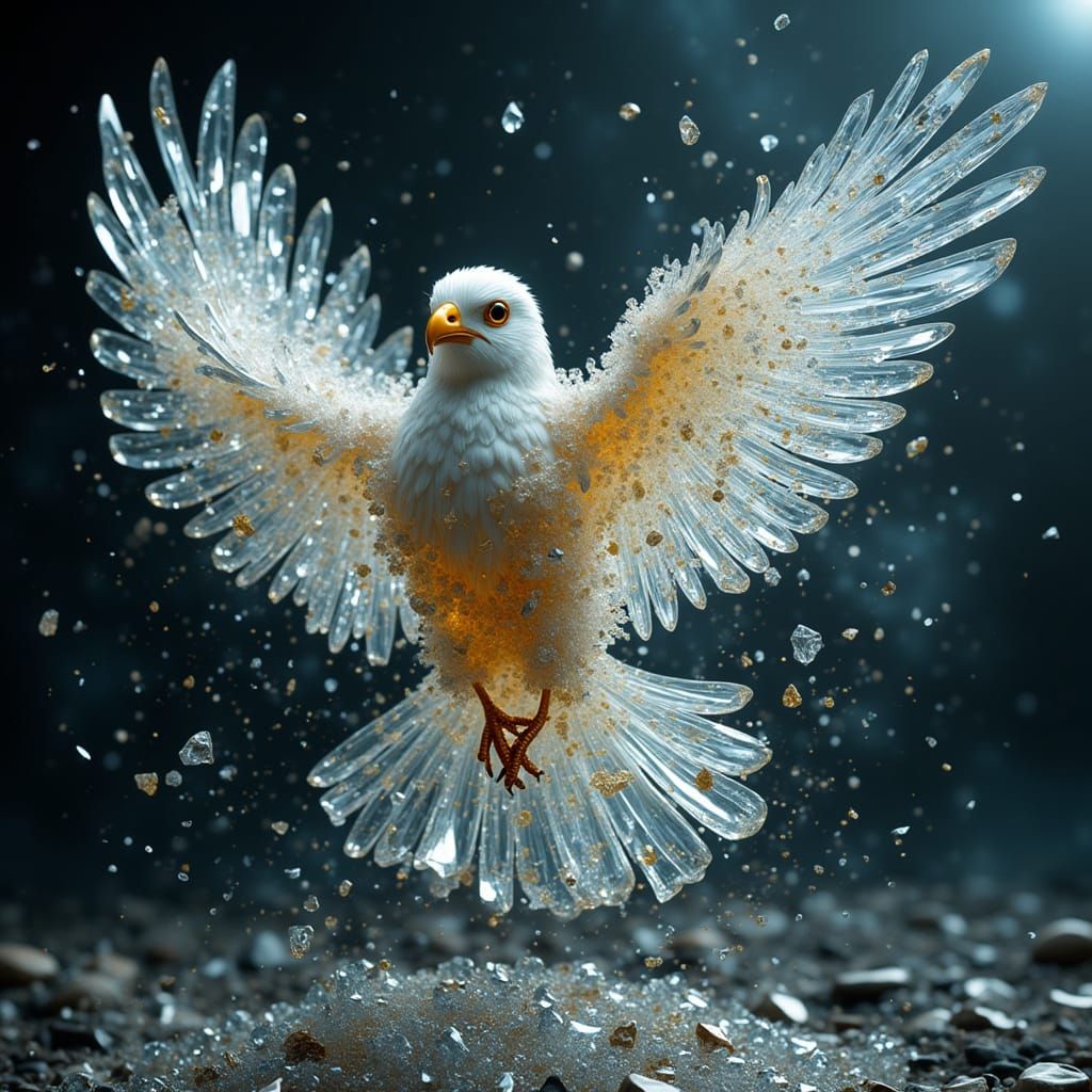 Fantasy Bird Escaping Shattered Glass Chains