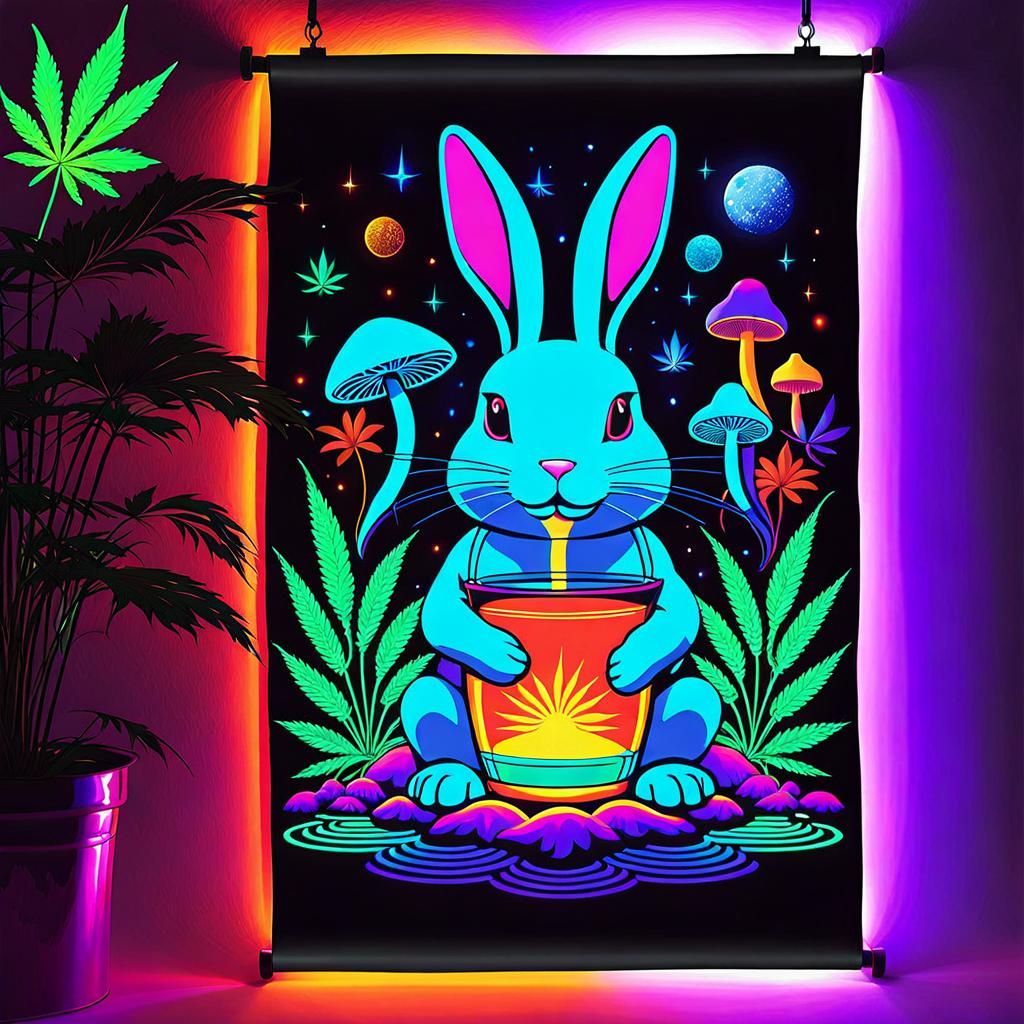 Psychedelic Neon Bunny in UV Light Cosmos