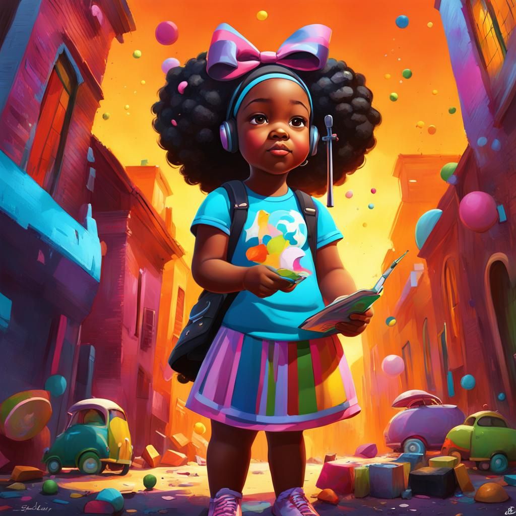 Colorful Graffiti Art of Girl in Sunday Church Dress