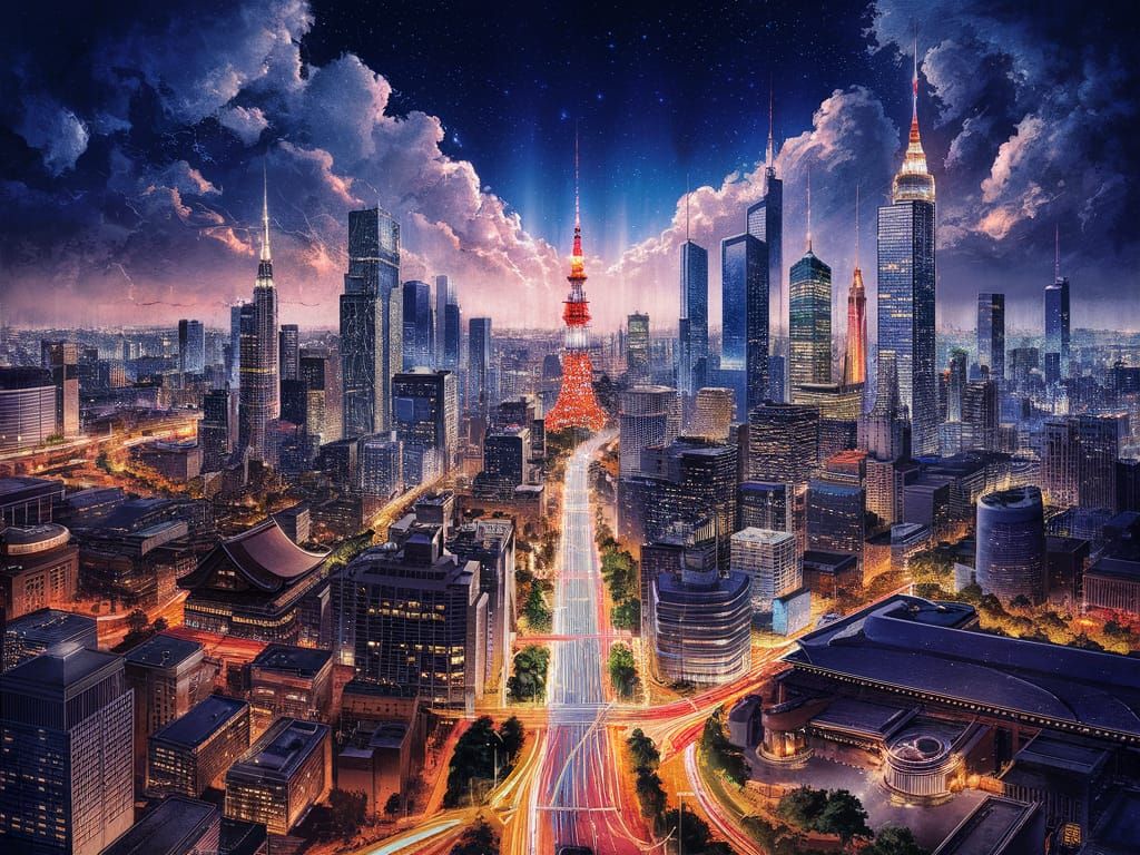Anime Masterpiece: Tokyo's Nighttime Metropolis