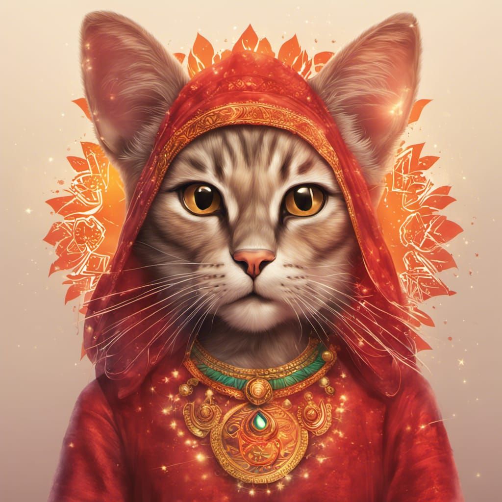 Hyperrealistic Indian Cat Logo with Diwali Lights