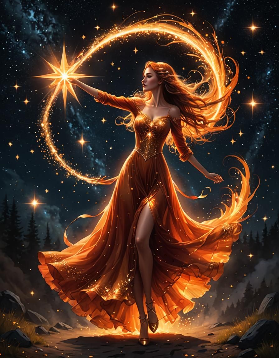 Fiery Dancer Reaching for a Sparkling Star