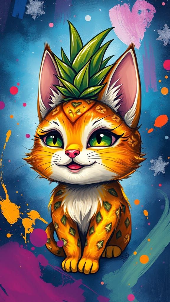 Whimsical Chibi Cat in Vibrant, Magical Fusion