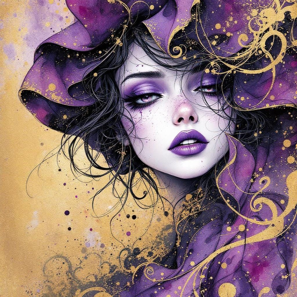 Ethereal Woman in Alcohol Ink and Watercolor Splash