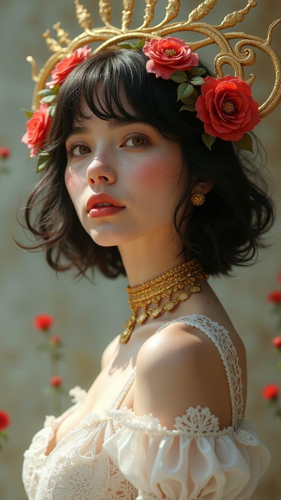 Ethereal Nordic-Persian Woman with Golden Halo