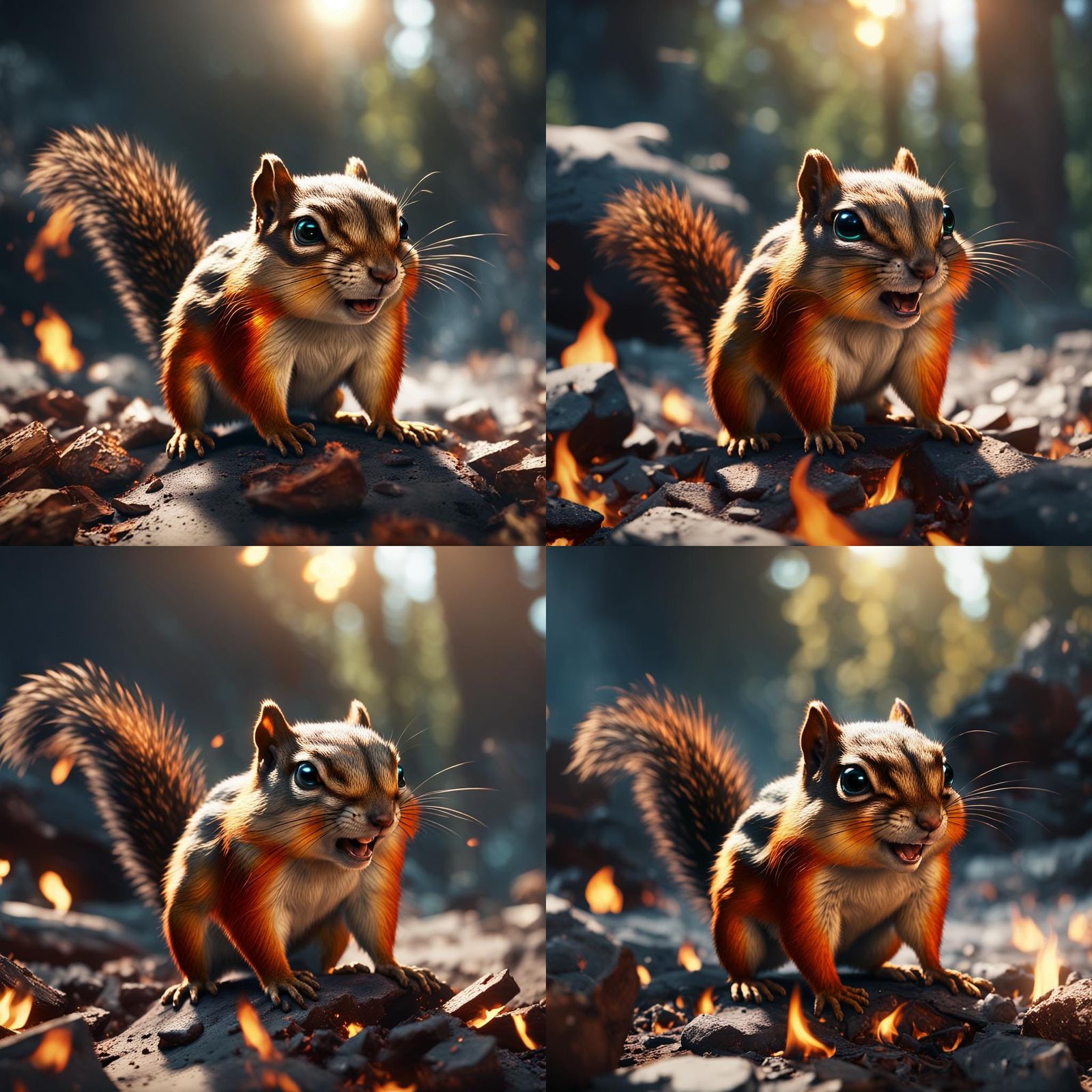Chipmunk Ablaze: Hyper-Detailed Firestorm in Unreal Engine