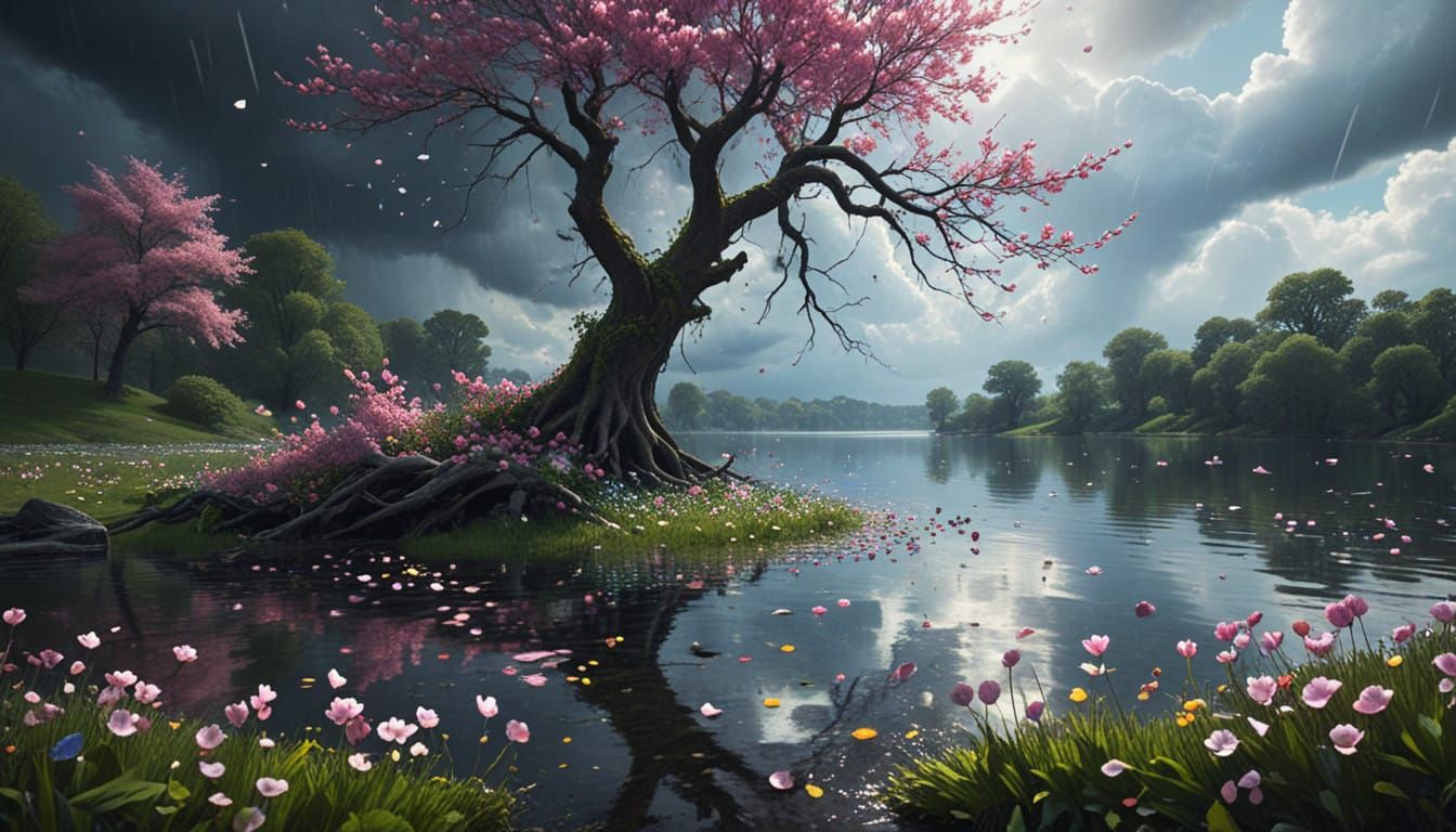 Surreal Spring Storm Landscape in Ethereal Style