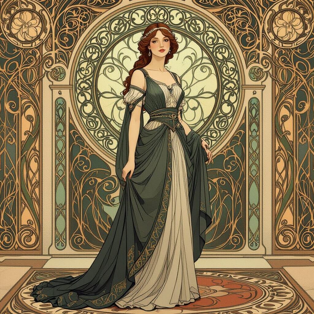 Elegant Woman in Art Nouveau Style Portrait