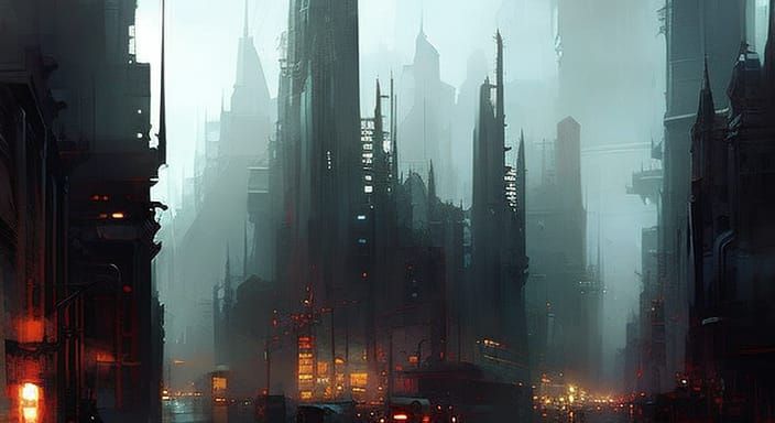 Sinister Cyberpunk Gothic Horror Cityscape