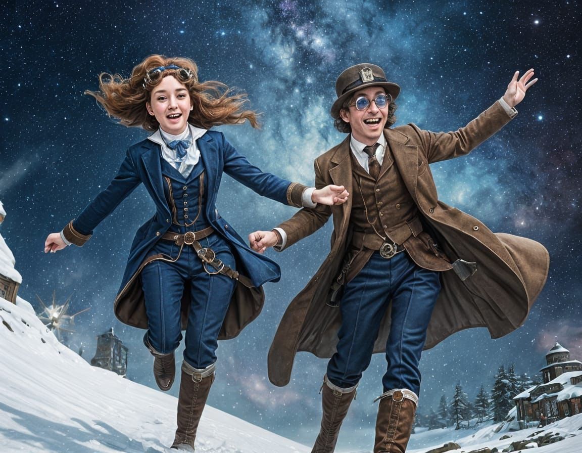 Steampunk Women Discover Hidden Treasure in Starry Sky