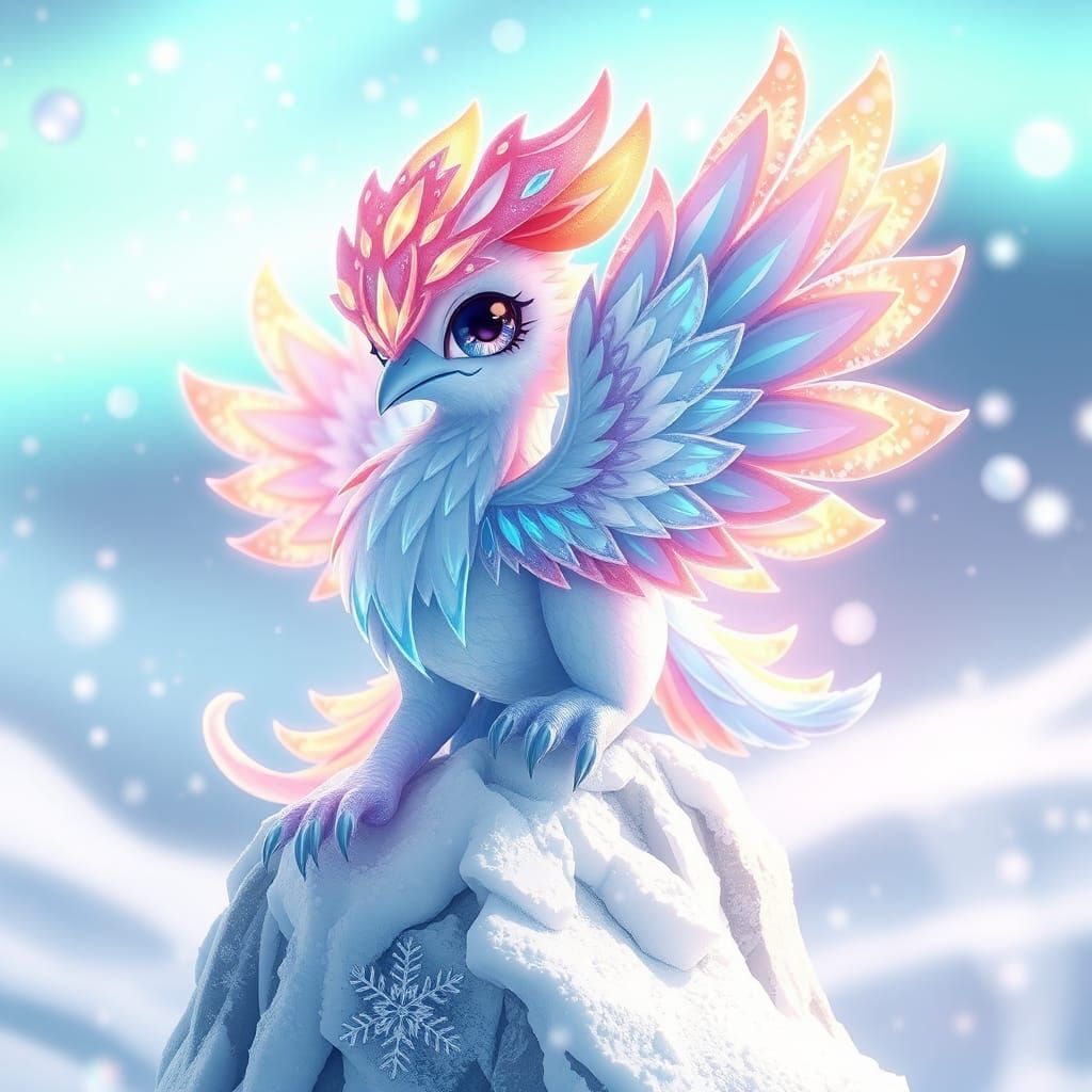 Chibi Ice Phoenix in 3D Anime Style