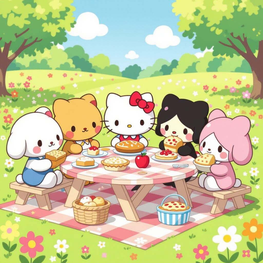 Sanrio Characters Picnic in a Pastel Meadow