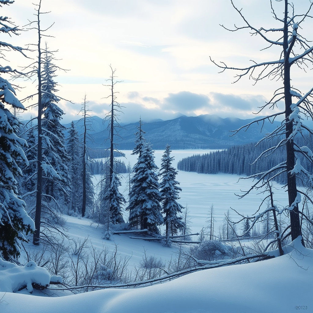 Winter Yellowstone Landscape in Romantic Sci-Fi Style