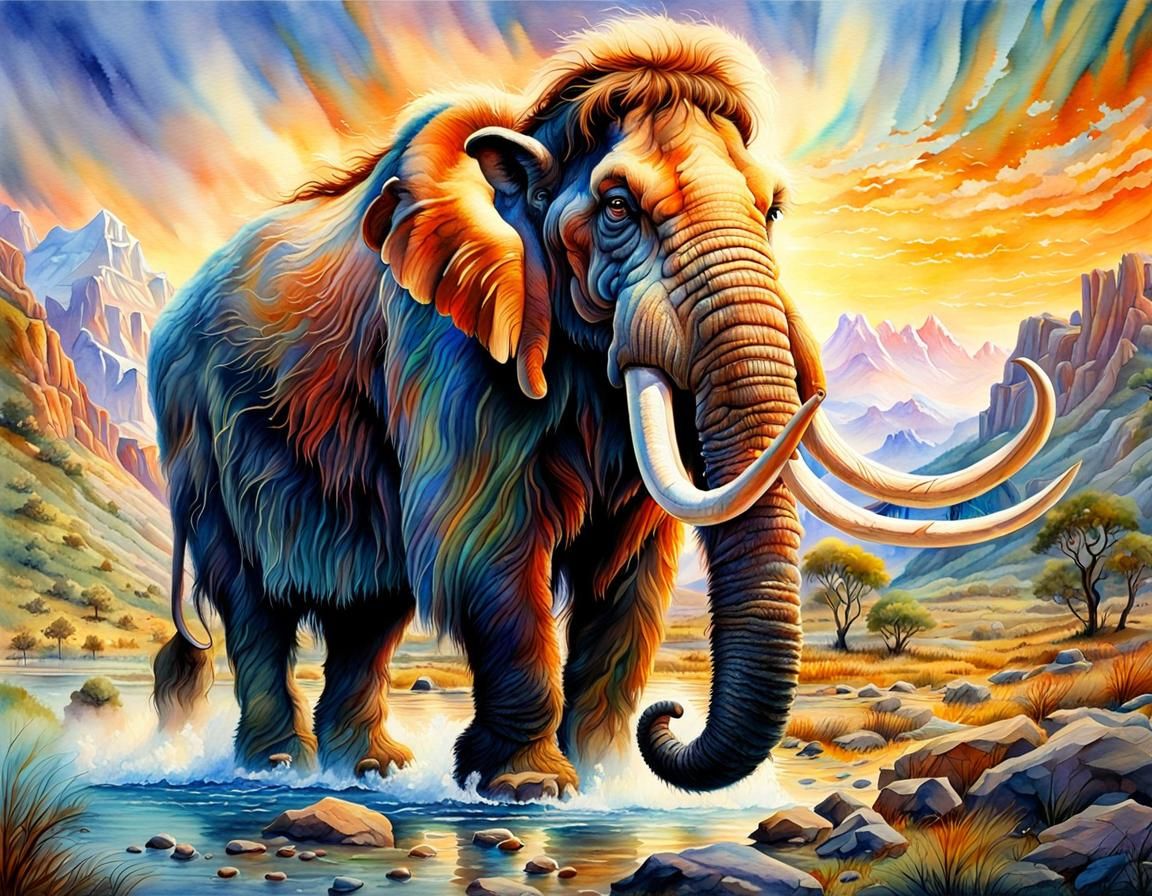 Hyperdetailed Watercolor of Woolly Mammoth