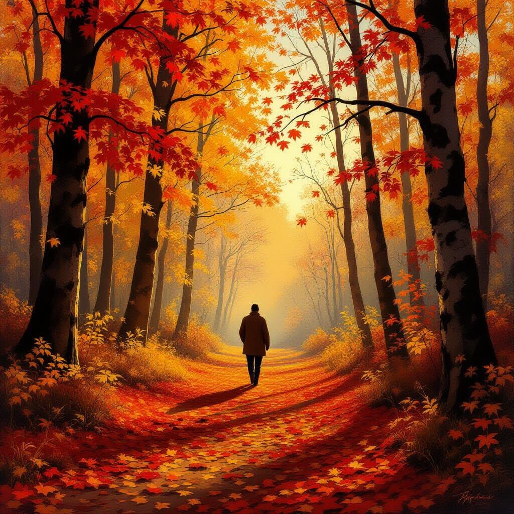 Autumn Forest Scene with Golden Light