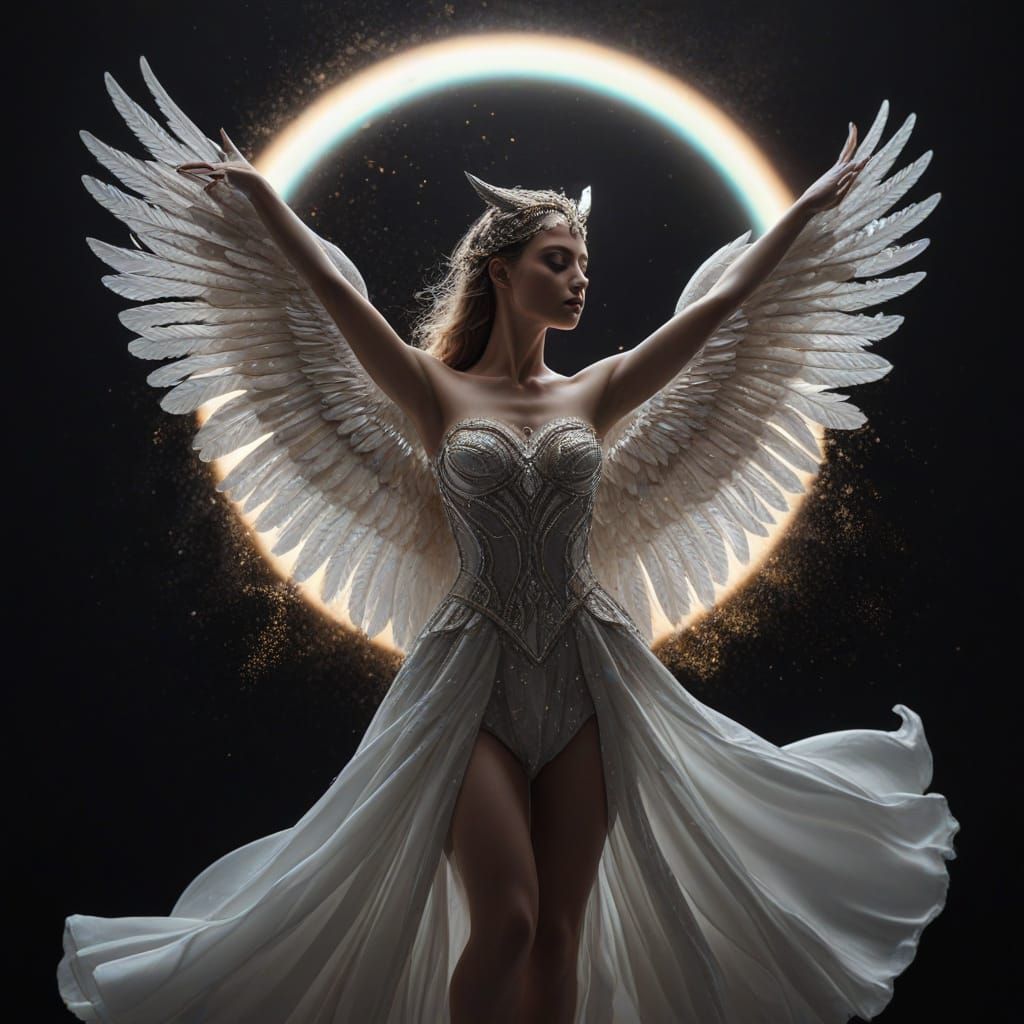 Ethereal Woman and Owl Merge in a Dance of Power and Grace