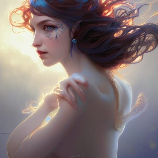 Enchanted Blue Phoenix Fairy Portrait in Hyperdetailed Style