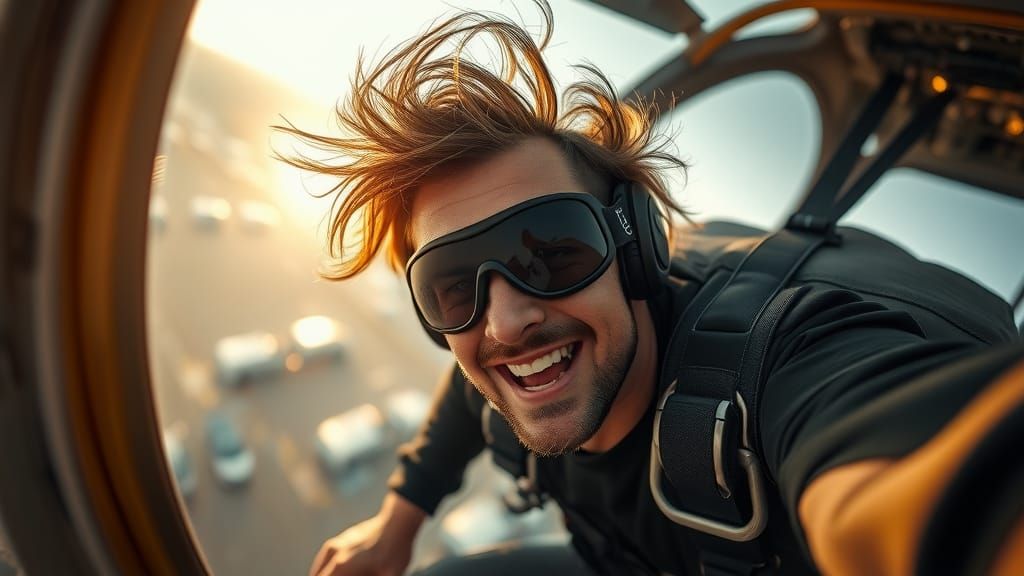 Skydiver in Freefall: Action Portrait in Gritty Style