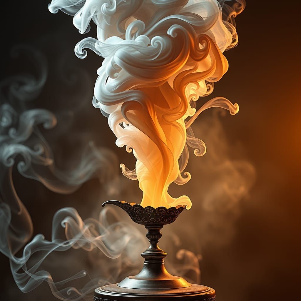 Ethereal Genie Emerges from Ancient Lamp