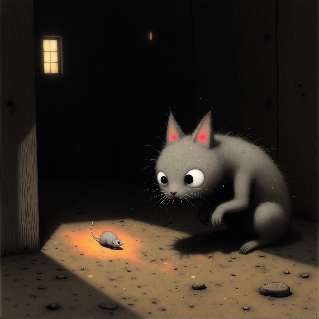 Stealthy Cat in Rustic Barn Illustration