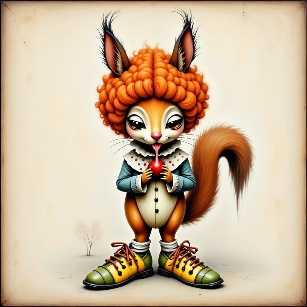Whimsical Squirrel Clown Illustration in Children's Book Sty...